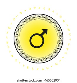 Mars planet symbol background. Bohemian style