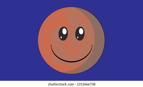 Mars planet vector design. Smiling planets of the Solar System. Planets with faces funny characters. 