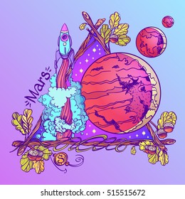 Mars. Planets and stars of Solar system. Symbols for astronomy and astrology.