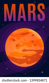 Mars poster. Cosmic colorful background.