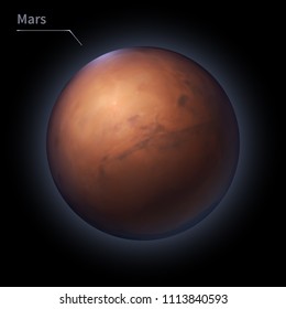 Mars realistic planet is isolated on the cosmic sky in the darkness of the galaxy. A vector illustration of astronomy and astrology