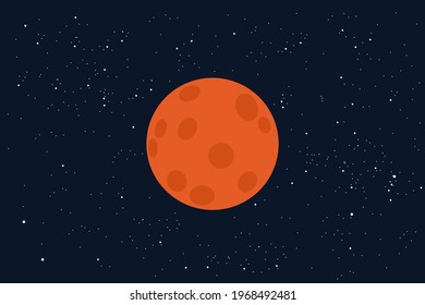 Mars - red and orange planet in cosmos, space and universe. Vector illustration.