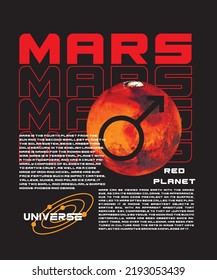 Mars Red Planet slogan text vector print with universe design for t shirt and poster