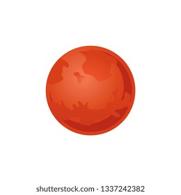 Mars red planet of solar system in flat style isolated on white background - vector illustration of sphere space object for universe exploration, education and astronomy concept.