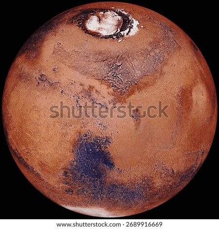 The Mars. The red planet Mars in the Solar System, depicted on a black background.