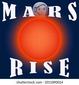 Mars rise - symbol of the planet, the face of a woman astronaut - vector. Space exploration.
