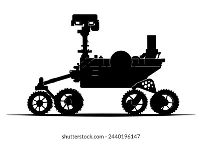 Mars Rover Black Vector Silhouette, Planetary rover, Aerospace mars vehicle, Martian NASA equipment.
