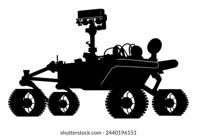 Mars Rover Black Vector Silhouette, Planetary rover, Aerospace mars vehicle, Martian NASA equipment.
