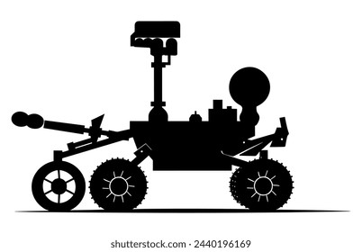 Mars Rover Black Vector Silhouette, Planetary rover, Aerospace mars vehicle, Martian NASA equipment.
