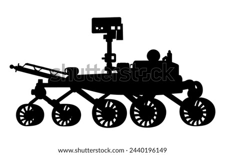 Mars Rover Black Vector Silhouette, Planetary rover, Aerospace mars vehicle, Martian NASA equipment.
