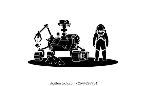 A Mars rover collecting samples beside a human astronaut.jpg	Mars Rover Collecting Samples Beside Human Astronaut Space Exploration	A robotic Mars rover meticulously collects samples alongside a human