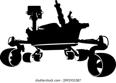 Mars Rover Curiosity In Black And White Colors Usolated. Vector Illustration.