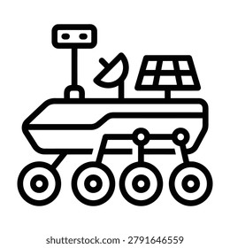 Mars rover exploration vehicle linear vector icon for space science and planetary research with science fiction exploration research planetary