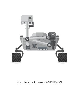 Mars Rover, Flat Design, Vector Illustration, Isolated On White Background