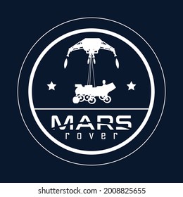MARS ROVER LANDUNG AUF DER OBERFLÄCHE VON MARS MIT ROCKET CRANE FLAT LOGO