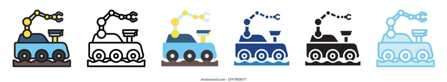 Mars Rover multi style, mini illustration icon set. outline, flat, glyph, line color, UI, UX, app and web, digital or print. vector EPS 10 related to education, technology, space and galaxy.