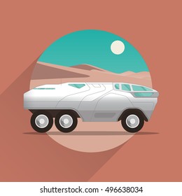 Mars rover poster Vector illustration on the theme of space exploration and mars colonization