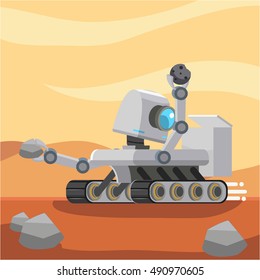 mars rover robot collecting stone sample
