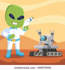 mars rover robot meet alien