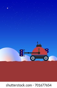 Mars rover shipping battery module. Settlement in the background
