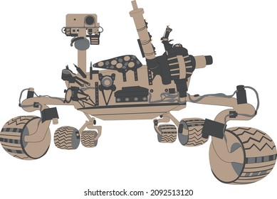 Mars rover vector illustration in sand brown and black colors. Mars exploration concept.
