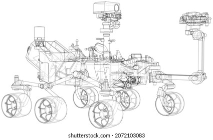 Mars Rover. Vector rendering of 3d. Wire-frame style. Elements of this image furnished by NASA