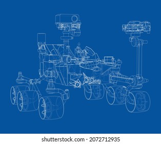 Mars Rover. Vector rendering of 3d. Wire-frame style. Elements of this image furnished by NASA