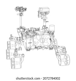 Mars Rover. Vector rendering of 3d. Wire-frame style. Elements of this image furnished by NASA