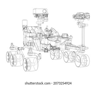 Mars Rover. Vector rendering of 3d. Wire-frame style. Elements of this image furnished by NASA