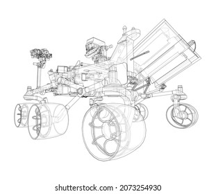 Mars Rover. Vector rendering of 3d. Wire-frame style. Elements of this image furnished by NASA