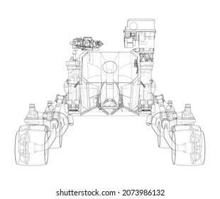 Mars Rover. Vector rendering of 3d. Wire-frame style. Elements of this image furnished by NASA
