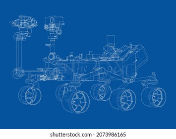 Mars Rover. Vector rendering of 3d. Wire-frame style. Elements of this image furnished by NASA