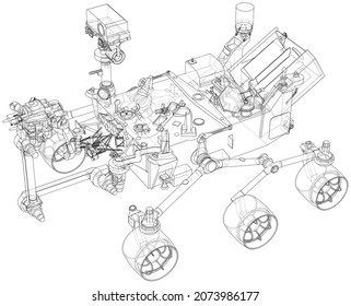 Mars Rover. Vector rendering of 3d. Wire-frame style. Elements of this image furnished by NASA