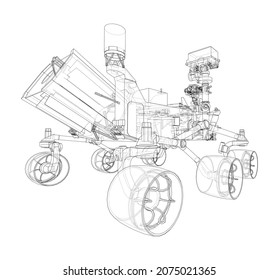 Mars Rover. Vector rendering of 3d. Wire-frame style. Elements of this image furnished by NASA