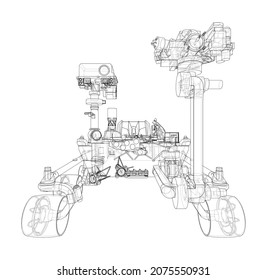 Mars Rover. Vector rendering of 3d. Wire-frame style. Elements of this image furnished by NASA