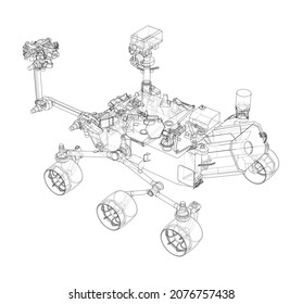 Mars Rover. Vector rendering of 3d. Wire-frame style. Elements of this image furnished by NASA