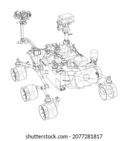 Mars Rover. Vector rendering of 3d. Wire-frame style. Elements of this image furnished by NASA