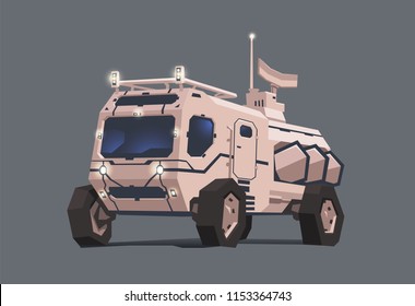 Mars rover vehicle. Concept flat vector illustration. Isolated on gray background.