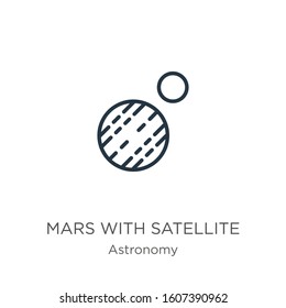 Mars with satellite icon. Thin linear mars with satellite outline icon isolated on white background from astronomy collection. Line vector sign, symbol for web and mobile