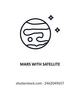 mars with satellite outline icon.  Thin line icon from astronomy collection. Editable vector isolated on white background
