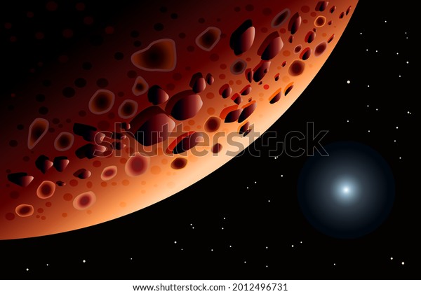 Mars. Solar system planet. Big red planet\
landscape. Abstract scientific background. Space decoration design.\
Planet Mars and bright star in space.Glowing planet in\
starlight.Stock vector\
illustration