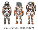 Mars Space Astronaut Exploration Suit Hand Drawn Vector Illustration