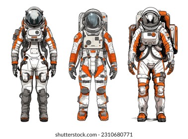 Mars Space Astronaut Exploration Suit Hand Drawn Vector Illustration