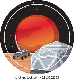 Mars in the space badge on white background illustration