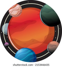 Mars in the space badge on white background illustration