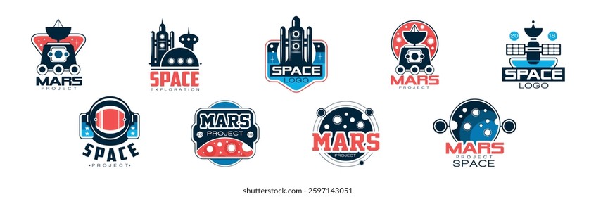 Mars and Space Project Label and Badge Design Vector Set