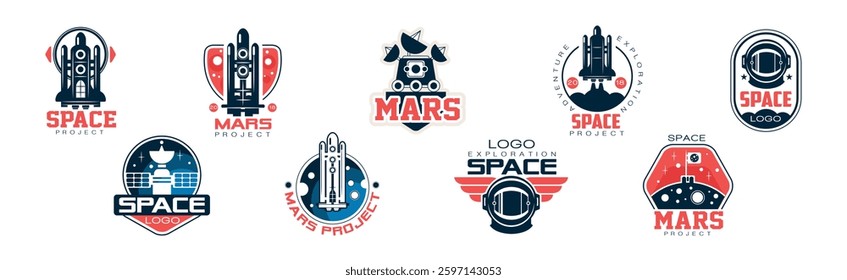 Mars and Space Project Label and Badge Design Vector Set