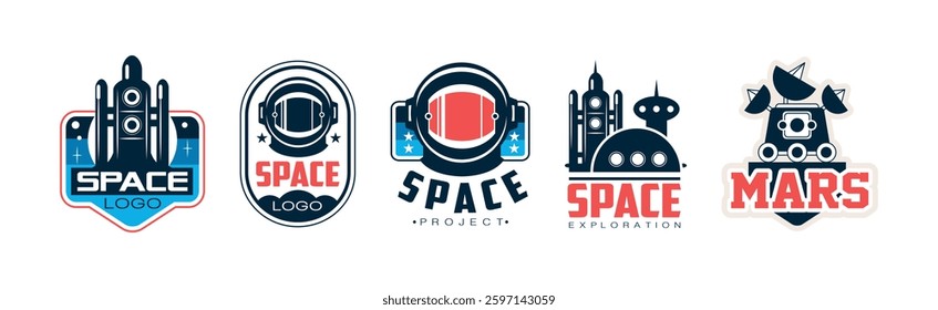 Mars and Space Project Label and Badge Design Vector Set