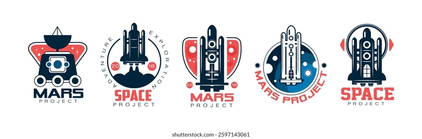 Mars and Space Project Label and Badge Design Vector Set