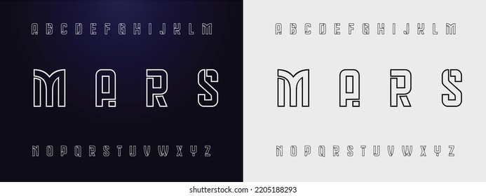 MARS Sports minimal tech font letter set. Luxury vector typeface for company. Modern gaming fonts logo design.